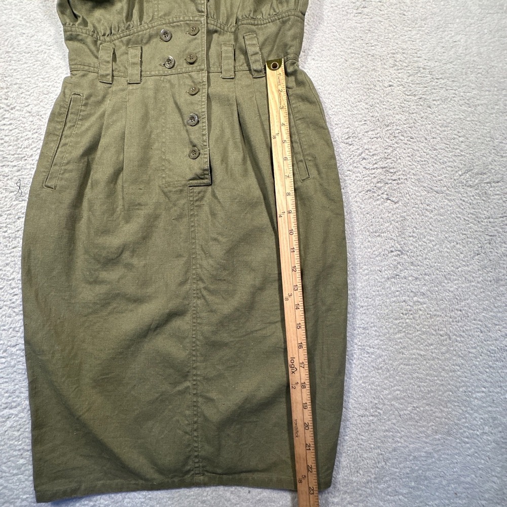 Vintage Nok Nok Dress Womens M Army Green Military Inspired Ramie Cotton Midi - Picture 9 of 12